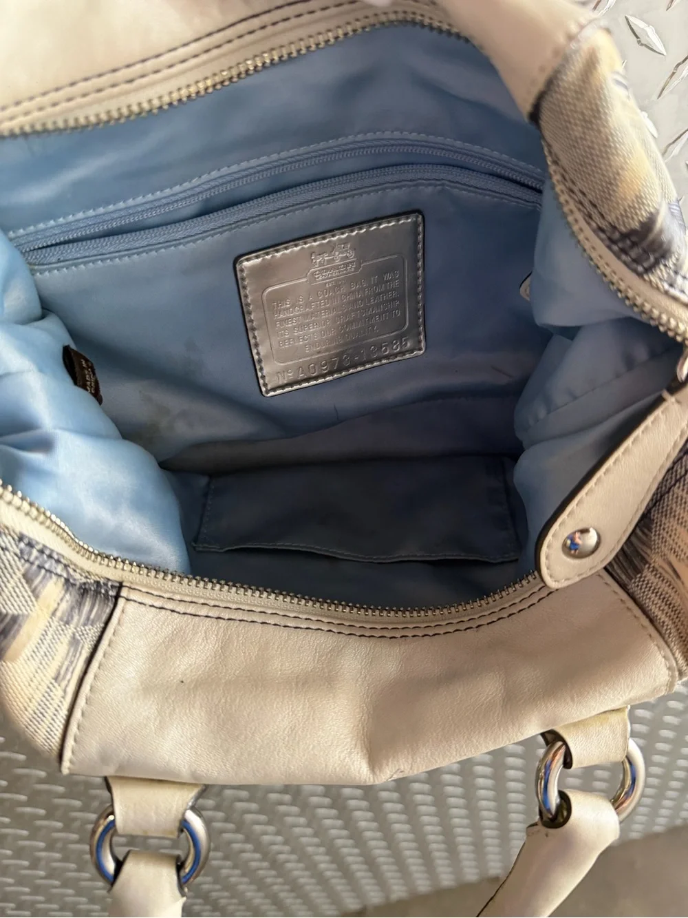 Coach Cream and Black Signature Shoulder Bag
